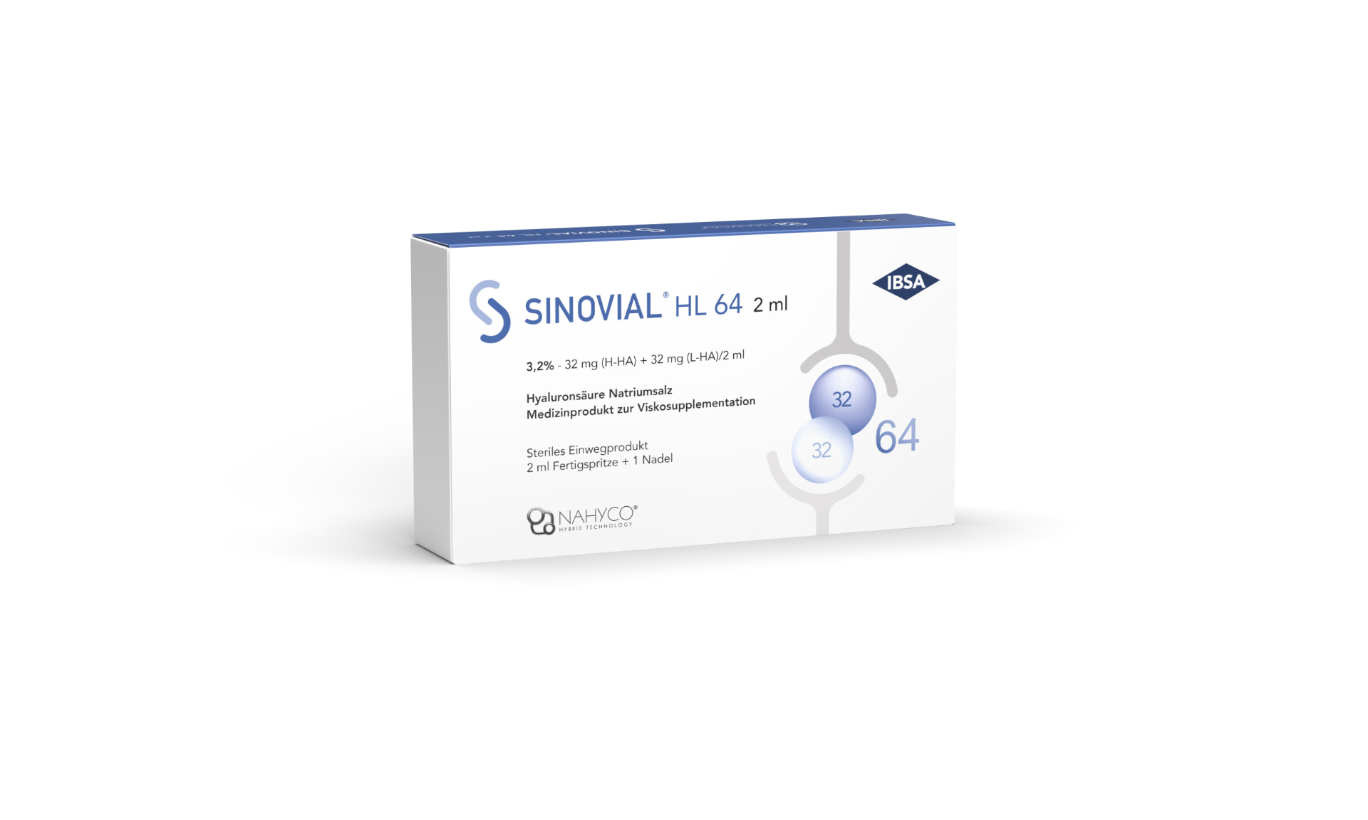 Sinovial HL 64 Packung mit Fertigspritze 2 ml, 3,2 % Hyaluronsäure-Natriumsalz, IBSA